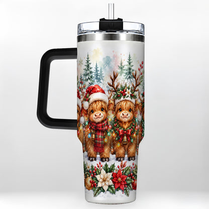 #pl[40oz|Black] Watercolor Cow 40oz Tumbler, Christmas Tumbler, Stainless Steel Travel Cup