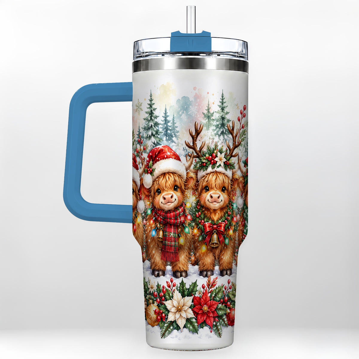 #pl[40oz|Blue] Watercolor Cow 40oz Tumbler, Christmas Tumbler, Stainless Steel Travel Cup