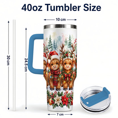 #pl[40oz|Blue] Watercolor Cow 40oz Tumbler, Christmas Tumbler, Stainless Steel Travel Cup