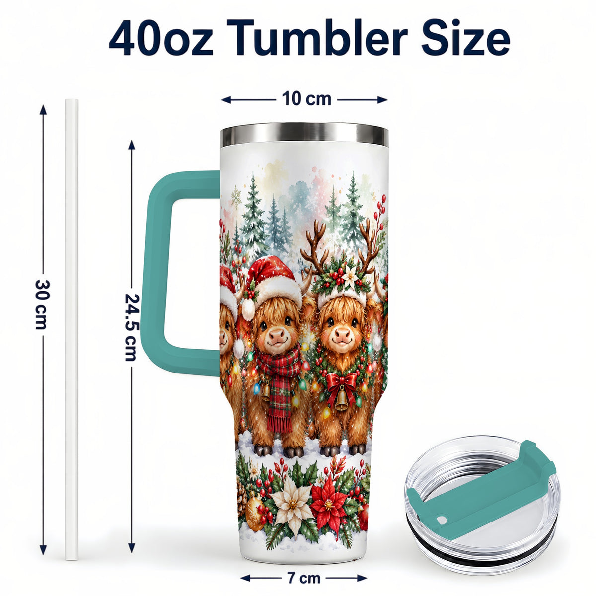 #pl[40oz|Green] Watercolor Cow 40oz Tumbler, Christmas Tumbler, Stainless Steel Travel Cup