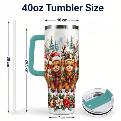 #pl[40oz|Green] Watercolor Cow 40oz Tumbler, Christmas Tumbler, Stainless Steel Travel Cup