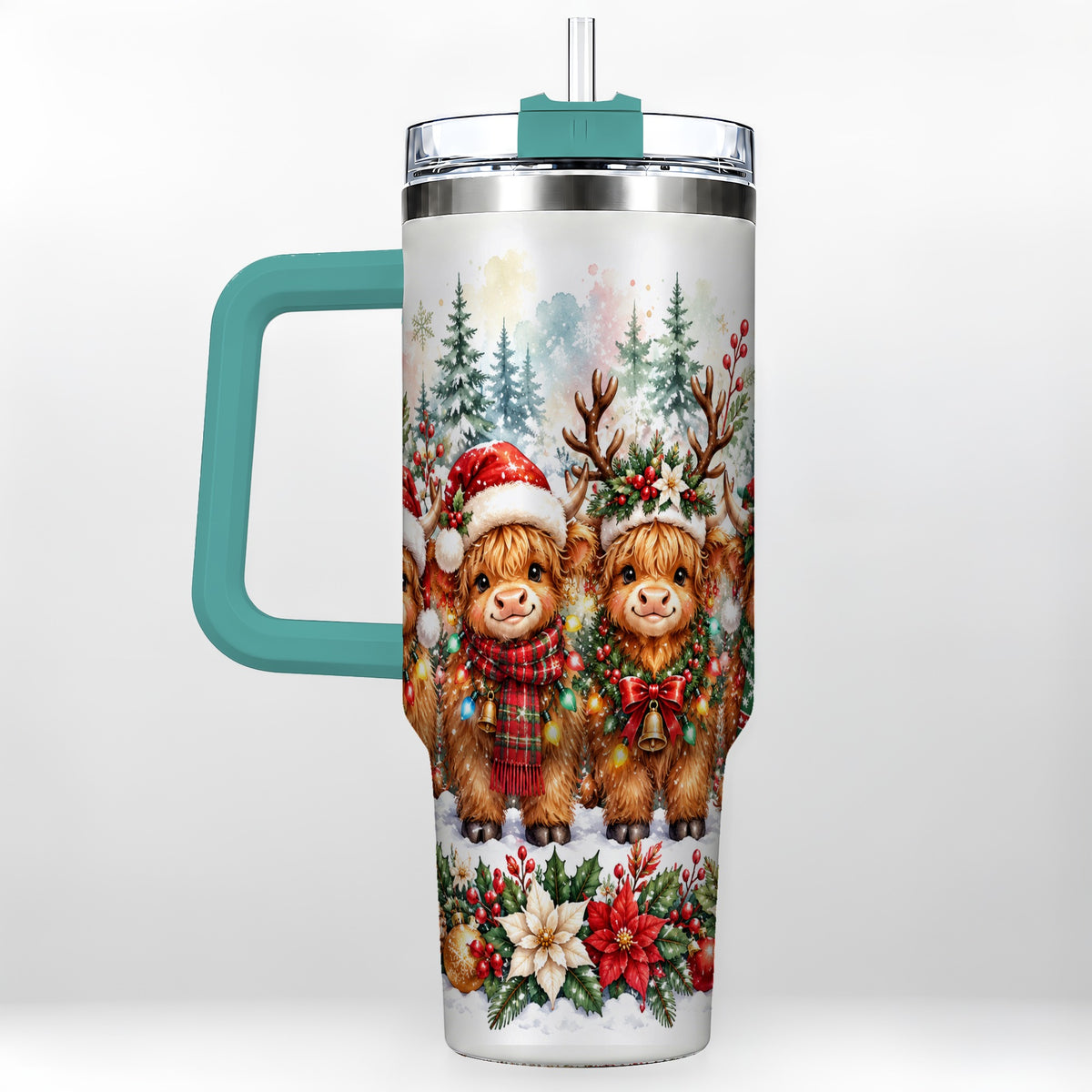 #pl[40oz|Green] Watercolor Cow 40oz Tumbler, Christmas Tumbler, Stainless Steel Travel Cup