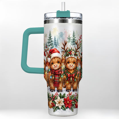 #pl[40oz|Green] Watercolor Cow 40oz Tumbler, Christmas Tumbler, Stainless Steel Travel Cup