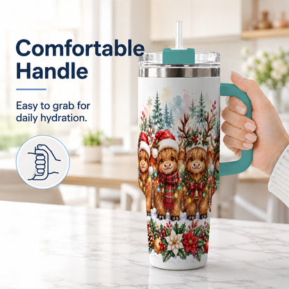 #pl[40oz|Green] Watercolor Cow 40oz Tumbler, Christmas Tumbler, Stainless Steel Travel Cup