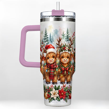 #pl[40oz|Pink] Watercolor Cow 40oz Tumbler, Christmas Tumbler, Stainless Steel Travel Cup