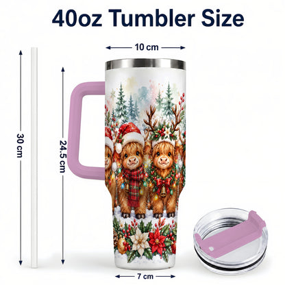 #pl[40oz|Pink] Watercolor Cow 40oz Tumbler, Christmas Tumbler, Stainless Steel Travel Cup