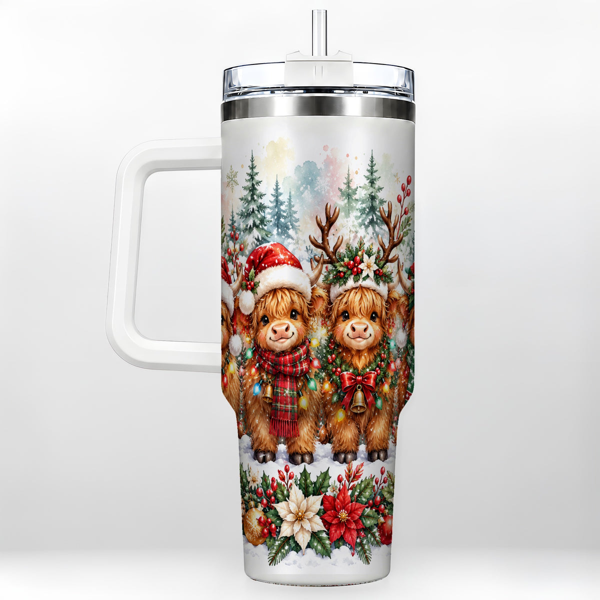 Watercolor Cow 40oz Tumbler, Christmas Tumbler, Stainless Steel Travel Cup