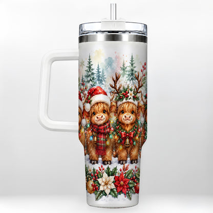 Watercolor Cow 40oz Tumbler, Christmas Tumbler, Stainless Steel Travel Cup