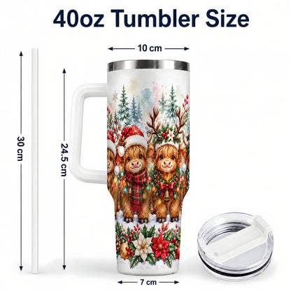#pl[40oz|White] Watercolor Cow 40oz Tumbler, Christmas Tumbler, Stainless Steel Travel Cup