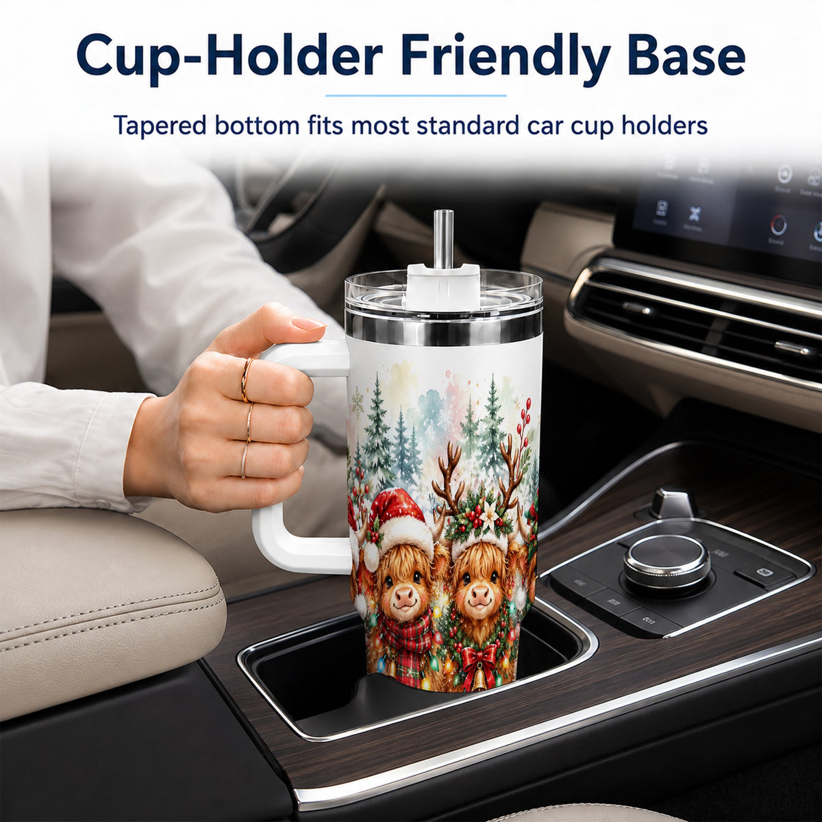 Watercolor Cow 40oz Tumbler, Christmas Tumbler, Stainless Steel Travel Cup