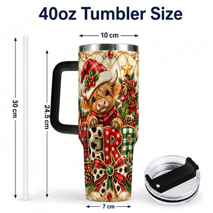 #pl[40oz|Black] Highland Cow Christmas 40oz Tumbler with Handle, Holiday Travel Cup