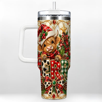 Highland Cow Christmas 40oz Tumbler with Handle, Holiday Travel Cup