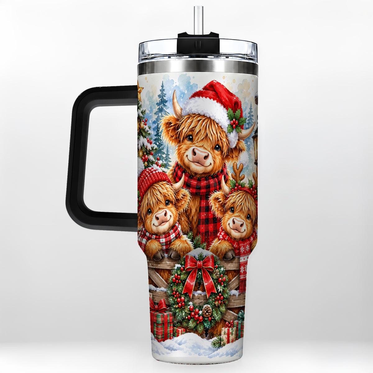 #pl[40oz|Black] Highland Cow Family 40oz Tumbler with Handle, Winter Travel Cup