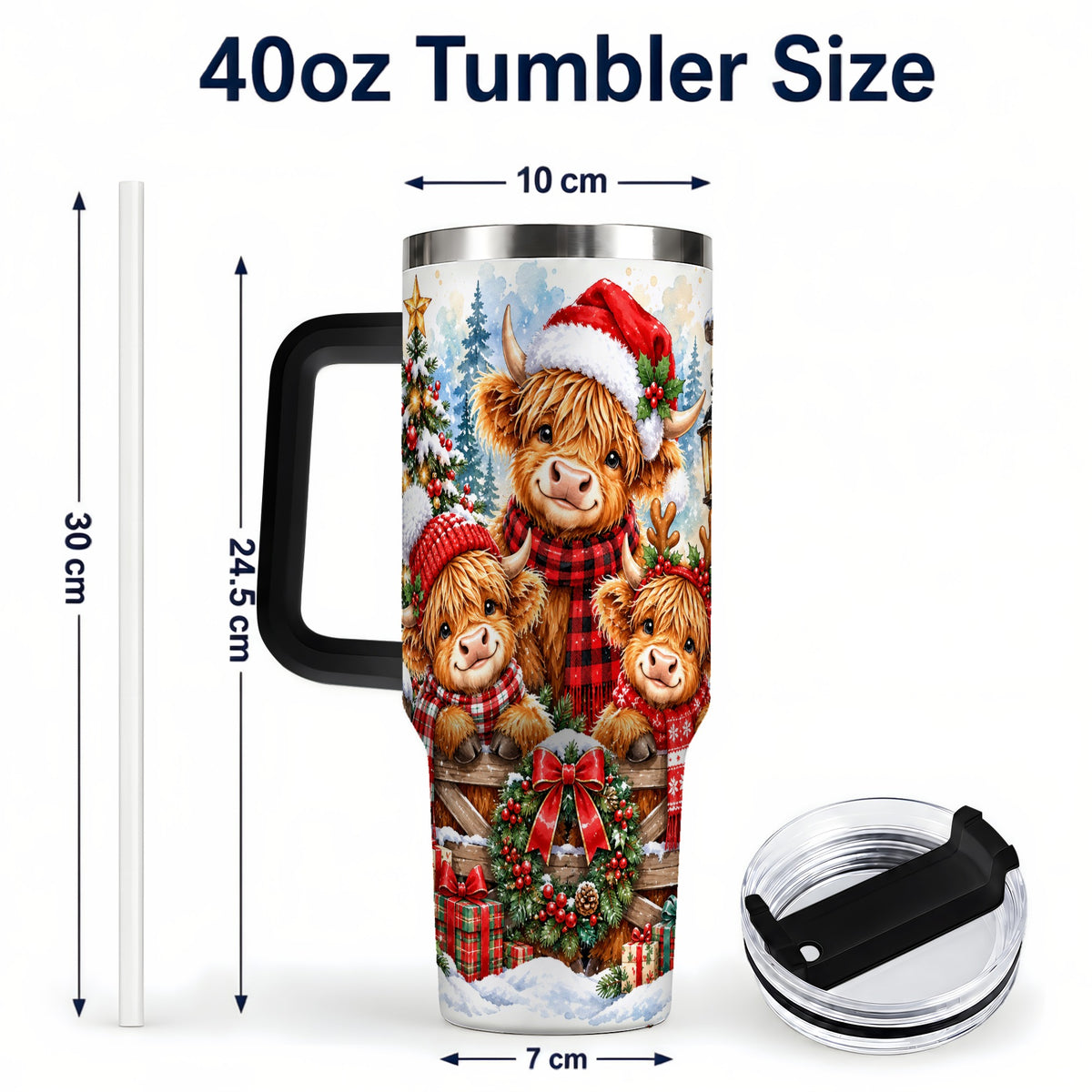 #pl[40oz|Black] Highland Cow Family 40oz Tumbler with Handle, Winter Travel Cup
