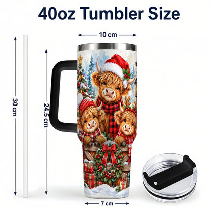 #pl[40oz|Black] Highland Cow Family 40oz Tumbler with Handle, Winter Travel Cup