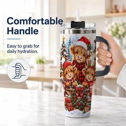 #pl[40oz|Black] Highland Cow Family 40oz Tumbler with Handle, Winter Travel Cup