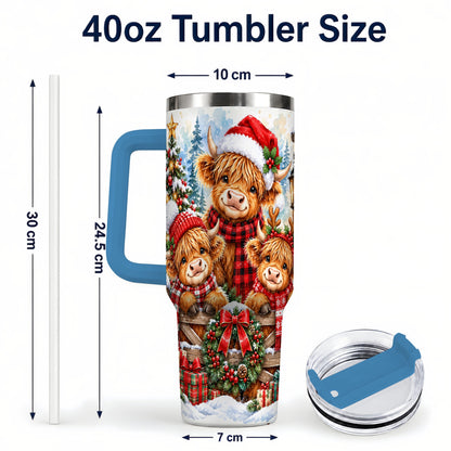 #pl[40oz|Blue] Highland Cow Family 40oz Tumbler with Handle, Winter Travel Cup