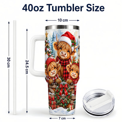 #pl[40oz|White] Highland Cow Family 40oz Tumbler with Handle, Winter Travel Cup