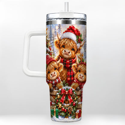 Sparkling Highland Cow 40oz Tumbler with Handle, Christmas Travel Cup