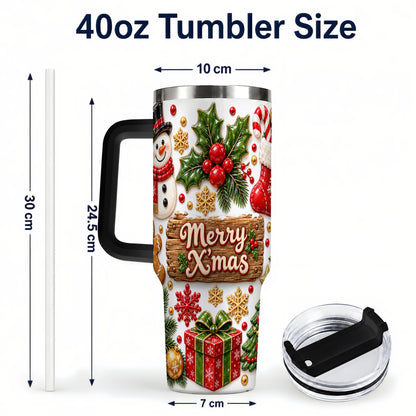 #pl[40oz|Black] Christmas Icons 40oz Tumbler with Handle, Snowman Holiday Travel Cup