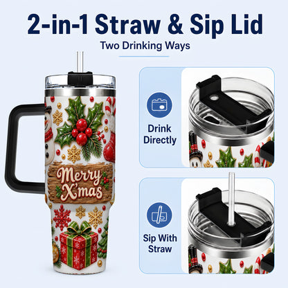 #pl[40oz|Black] Christmas Icons 40oz Tumbler with Handle, Snowman Holiday Travel Cup