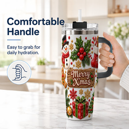 #pl[40oz|Black] Christmas Icons 40oz Tumbler with Handle, Snowman Holiday Travel Cup