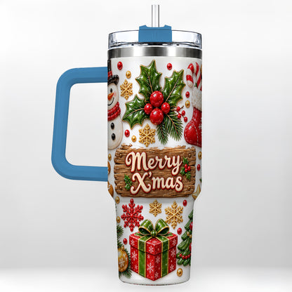 #pl[40oz|Blue] Christmas Icons 40oz Tumbler with Handle, Snowman Holiday Travel Cup