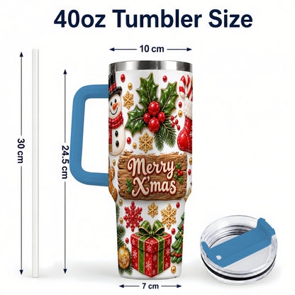 #pl[40oz|Blue] Christmas Icons 40oz Tumbler with Handle, Snowman Holiday Travel Cup