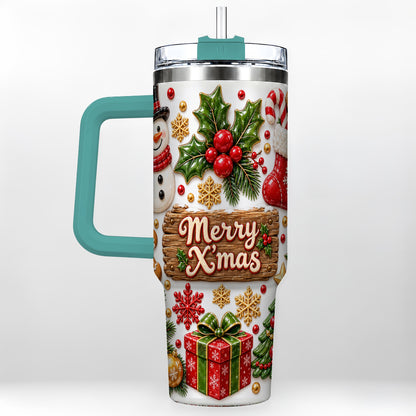 #pl[40oz|Green] Christmas Icons 40oz Tumbler with Handle, Snowman Holiday Travel Cup