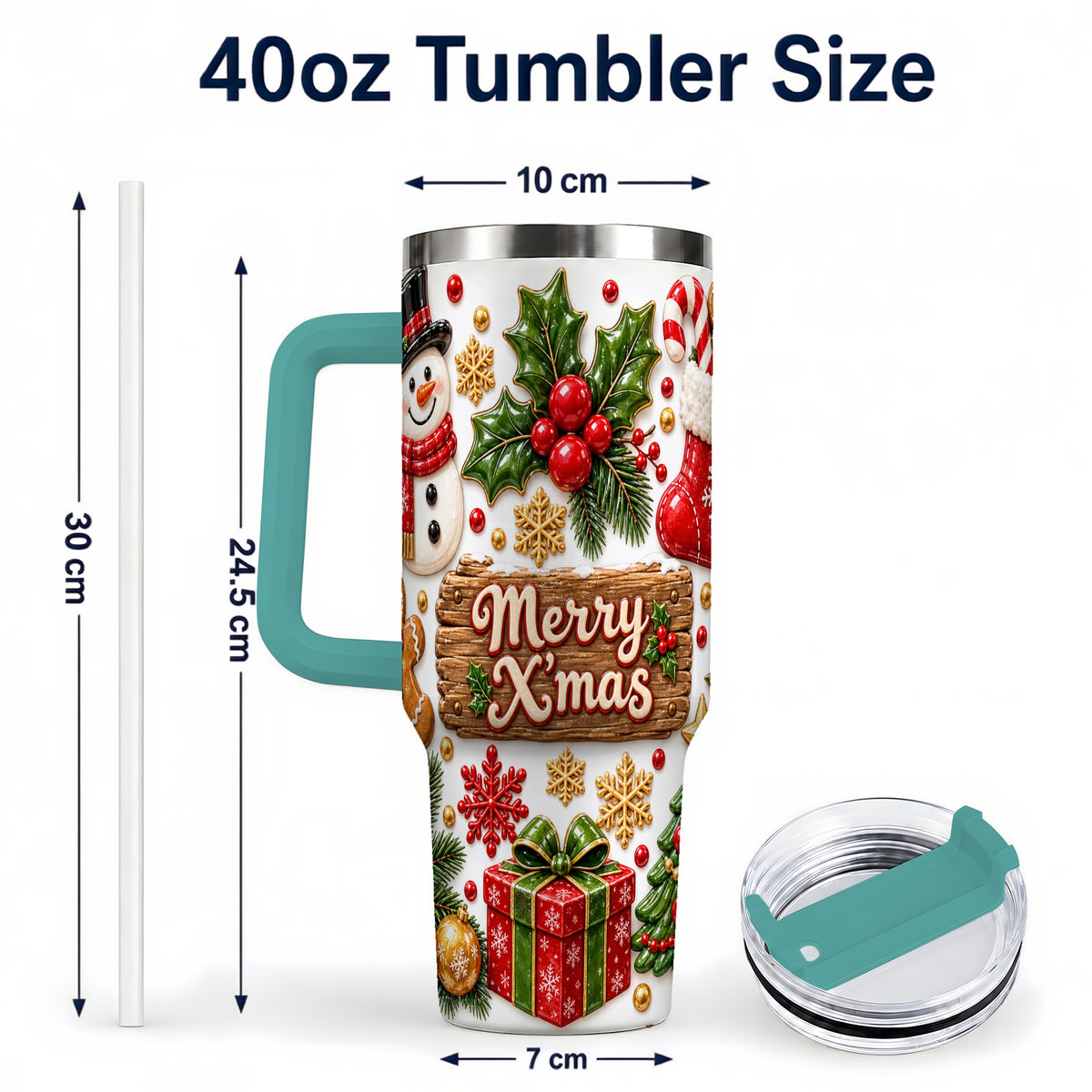 #pl[40oz|Green] Christmas Icons 40oz Tumbler with Handle, Snowman Holiday Travel Cup