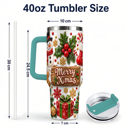 #pl[40oz|Green] Christmas Icons 40oz Tumbler with Handle, Snowman Holiday Travel Cup