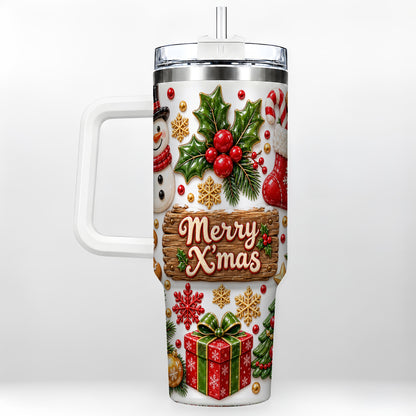 Christmas Icons 40oz Tumbler with Handle, Snowman Holiday Travel Cup