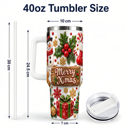 #pl[40oz|White] Christmas Icons 40oz Tumbler with Handle, Snowman Holiday Travel Cup