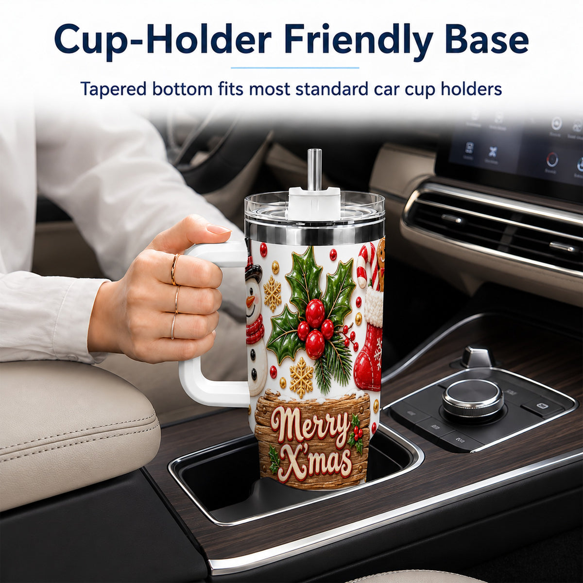 Christmas Icons 40oz Tumbler with Handle, Snowman Holiday Travel Cup