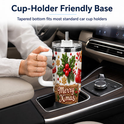Christmas Icons 40oz Tumbler with Handle, Snowman Holiday Travel Cup
