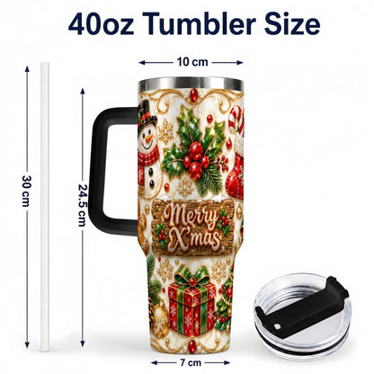 #pl[40oz|Black] Christmas Snowman 40oz Tumbler with Handle, Holiday Stainless Steel Cup