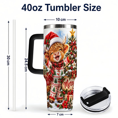 #pl[40oz|Black] Highland Cow 40oz Tumbler with Handle, Christmas Stainless Steel Cup