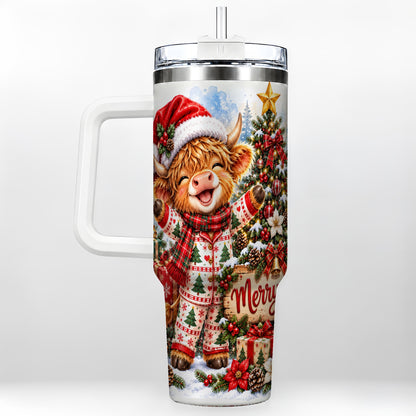 Highland Cow 40oz Tumbler with Handle, Christmas Stainless Steel Cup
