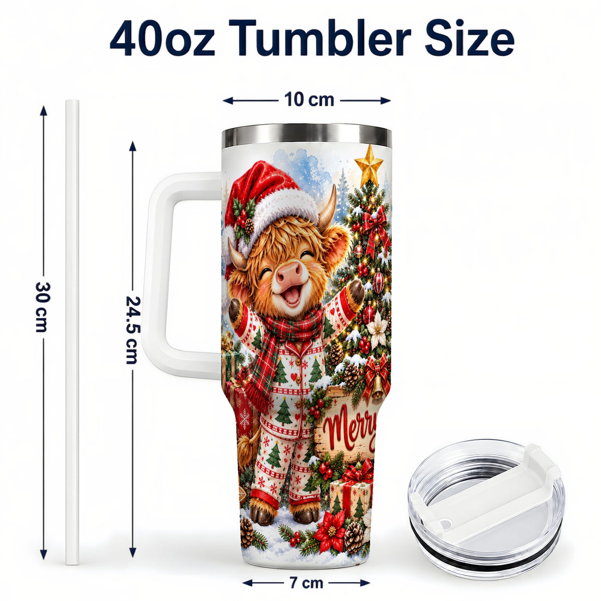 #pl[40oz|White] Highland Cow 40oz Tumbler with Handle, Christmas Stainless Steel Cup