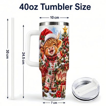#pl[40oz|White] Highland Cow 40oz Tumbler with Handle, Christmas Stainless Steel Cup