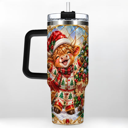 #pl[40oz|Black] Highland Cow 40oz Tumbler with Handle, Holiday Stainless Steel Cup