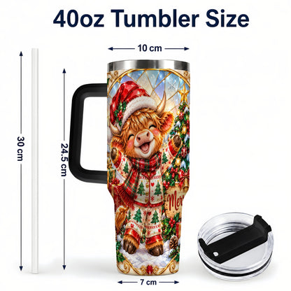 #pl[40oz|Black] Highland Cow 40oz Tumbler with Handle, Holiday Stainless Steel Cup