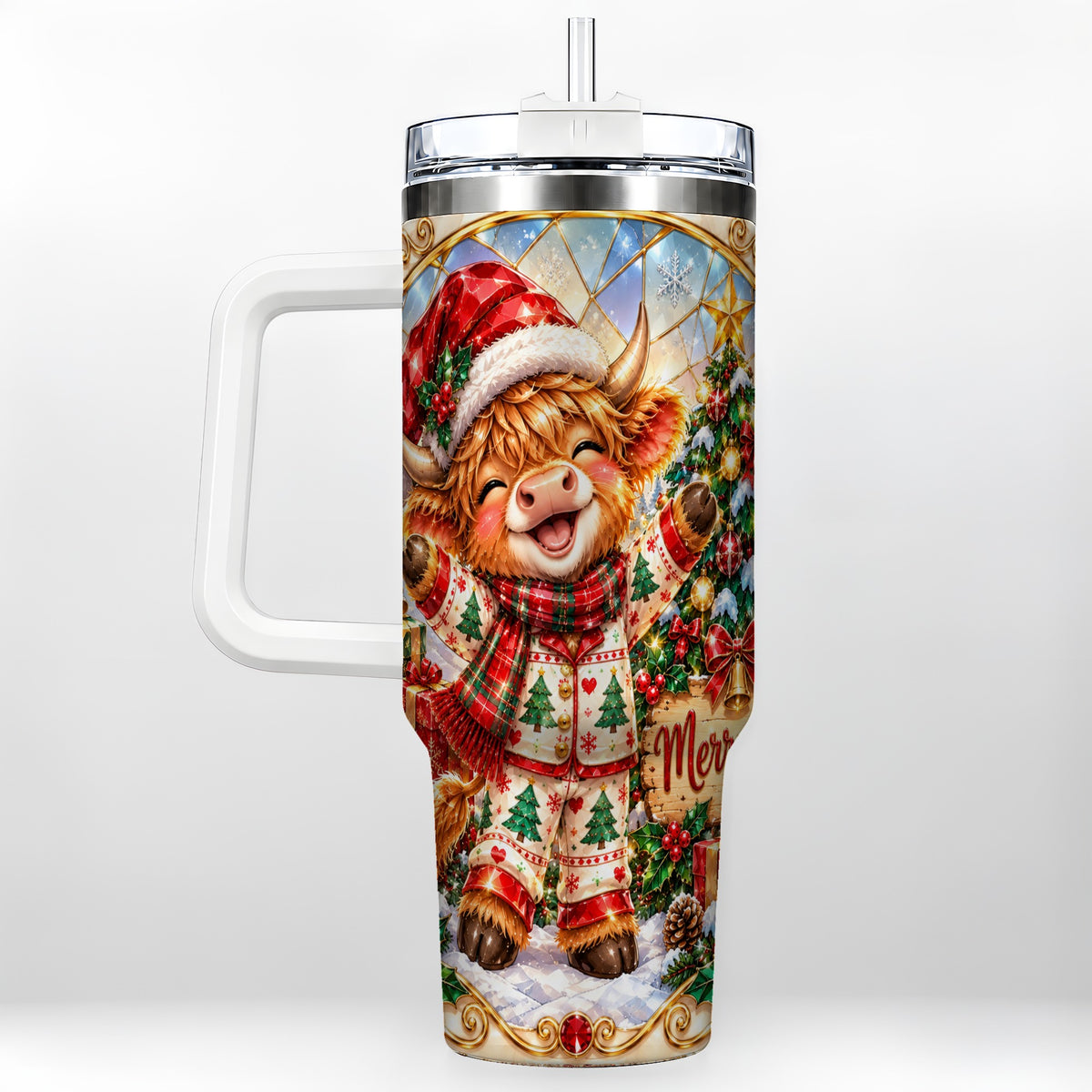 Highland Cow 40oz Tumbler with Handle, Holiday Stainless Steel Cup