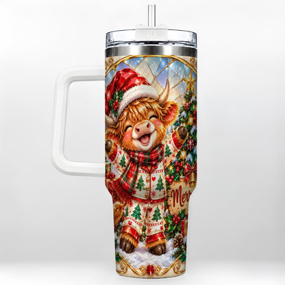 Highland Cow 40oz Tumbler with Handle, Holiday Stainless Steel Cup