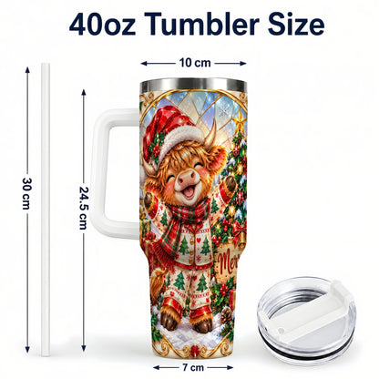 #pl[40oz|White] Highland Cow 40oz Tumbler with Handle, Holiday Stainless Steel Cup