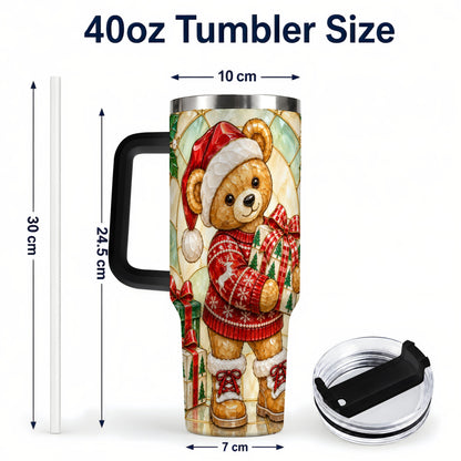 #pl[40oz|Black] Christmas Teddy Bear 40oz Tumbler with Handle, Stainless Steel Cup
