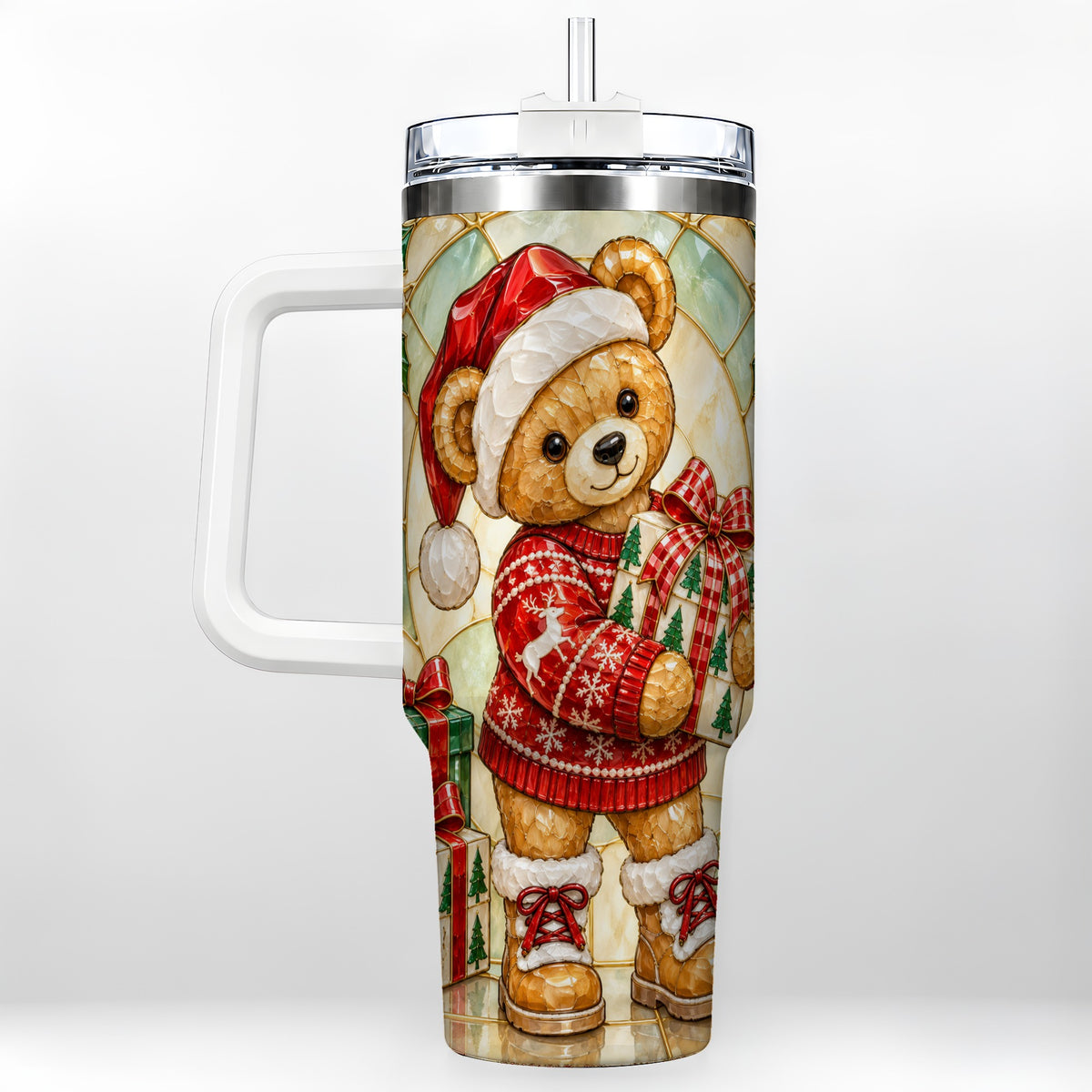 Christmas Teddy Bear 40oz Tumbler with Handle, Stainless Steel Cup