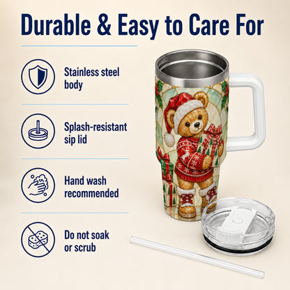 Christmas Teddy Bear 40oz Tumbler with Handle, Stainless Steel Cup