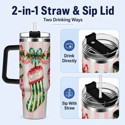 #pl[40oz|Black] Jeweled Stockings 40oz Tumbler with Handle, Christmas Travel Cup
