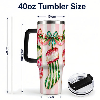 #pl[40oz|Black] Jeweled Stockings 40oz Tumbler with Handle, Christmas Travel Cup